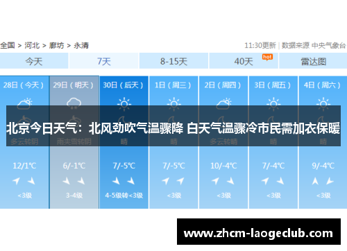 北京今日天气：北风劲吹气温骤降 白天气温骤冷市民需加衣保暖